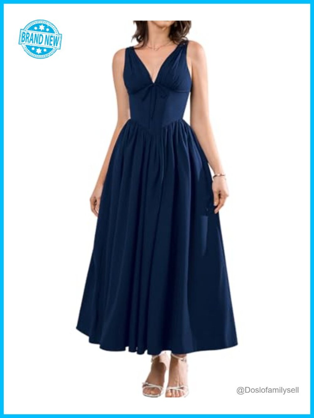 Corset A Line Flowy Midi Dress with Pockets Milkmaid Formal Wedding Guest